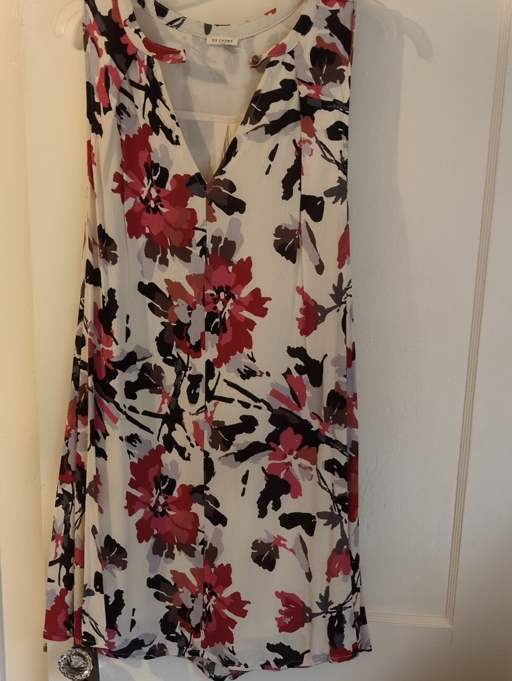 En Creme Floral Cream Mini Dress with Pink and Black Blooms